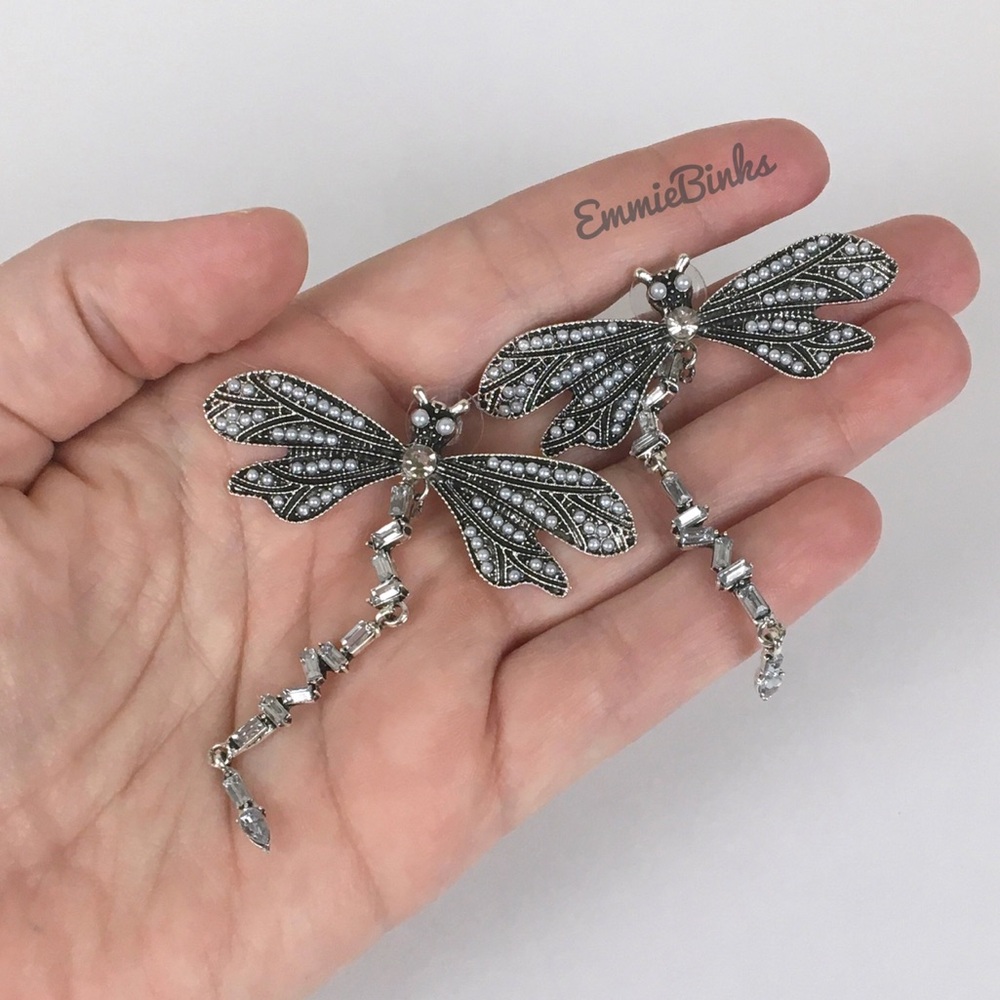 New Zara Sparkle Dragonfly Statement Earrings - Picture 2 of 16